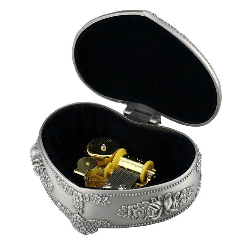Stunning Silver Alloy Heart Shape Music Box For Kids With Classic Wind Up Mechanism