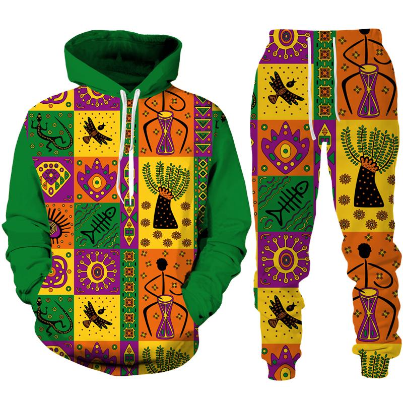 Frühling Herbst Afrikanischer Stil 3D Druck Trainingsanzug Set Mann Frau Hoodie + Hose 2-teilige Sets Dashiki Ethnisch Lässig Pullover Streetwear
