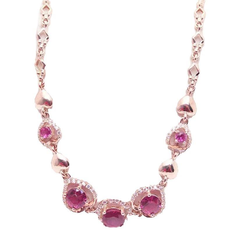 Pure 585 Purple Gold Inlaid Redstone Bracelet Women'S Color Gold Noble Luxury Rose Gold Plated Bracelet