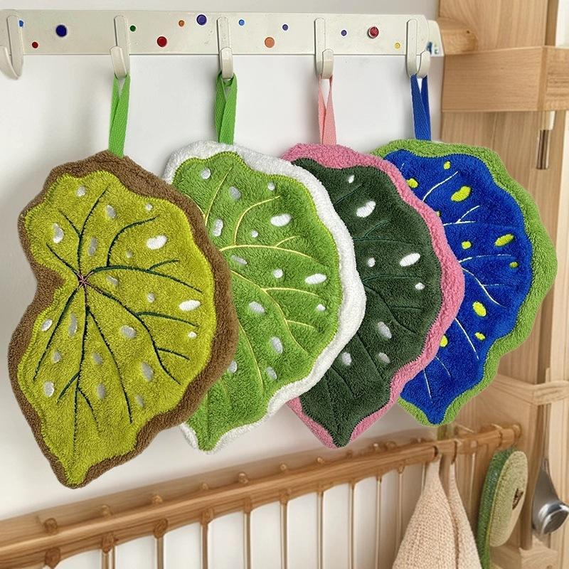 Thickened Plush Kitchen Towel Infusion Shaped Washable Clear Plant Print Hanging Absorbent Towel Household Decorative Towel