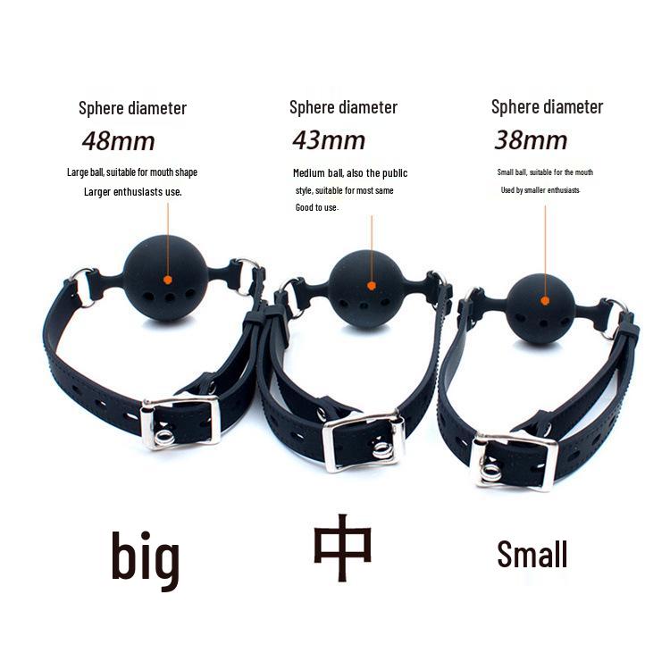 Icele Silicone Oral Sex Gag: Black, Soft Gel Ball with Hole In Various Sizes for Erotic Play.