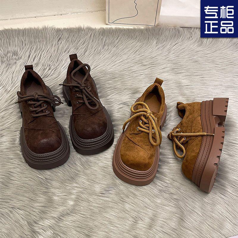 Europäisches mattes Leder Big Head Schnürschuhe Damen Frühling neu dicksohlige vielseitige Muffin Mary Janes