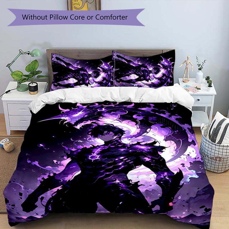 3pcs Solo Leveling Sung Jin-woo pattern bedding set duvet cover set includes duvet cover &pillowcases, perfect all season bedroom decoration & gift