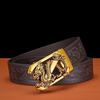 Men's Business Casual Cowhide Leather Belt with Vintage Copper Dragon Automatic Buckle