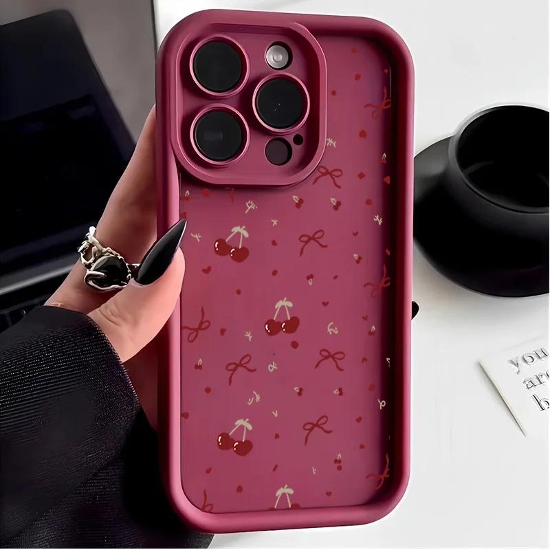 Phone Case For Motorola Moto Edge 50 Pro Fusion 40 NEO G84 G35 G85 5G G22 G32 G52 G30 G60 Cover Cherry Fruit Bow Silicone Funda