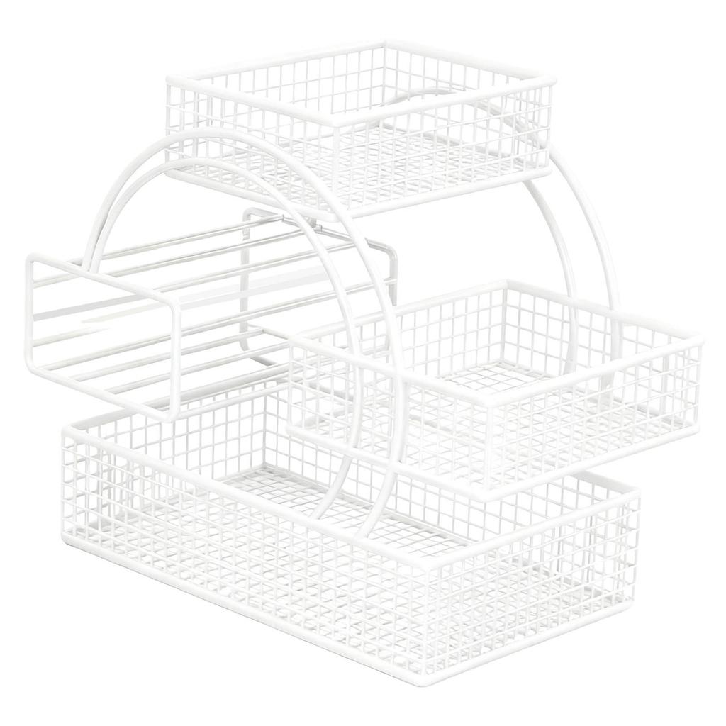 Iron Triple Layer Fruit Basket Snack Tray Open Access Design Smooth Edges Accessories 11.8x7.8x11.8inch with Tissue Box Holder