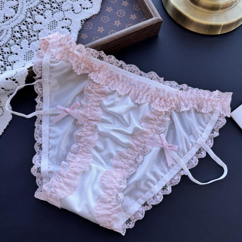 Ladies Spring and Summer Sexy Ice Silk Lace Side Match Color Thin Belt Underwear