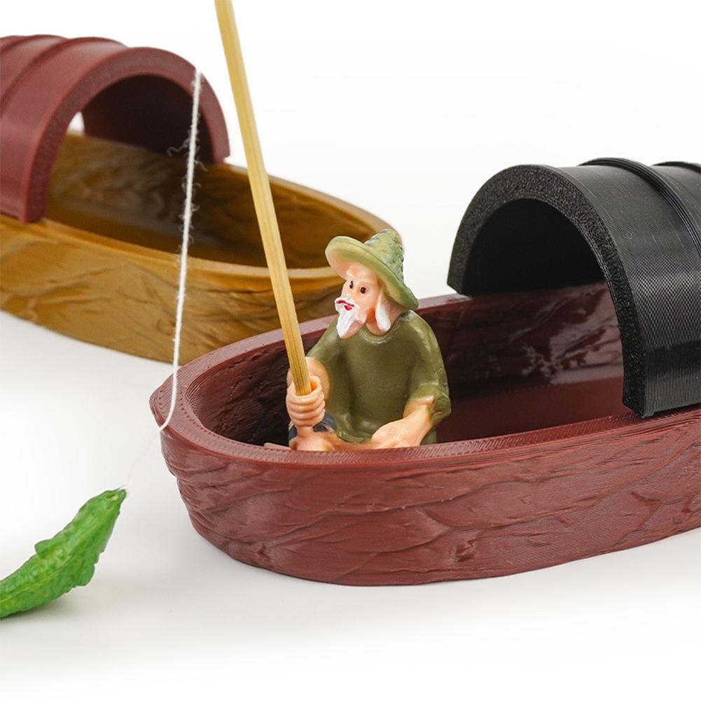 Handmade Floating Fisherman Boat Mini Models Aquarium Pond Micro Landscape DIY Fish Tank Landscaping Accessories Aquarium Statue