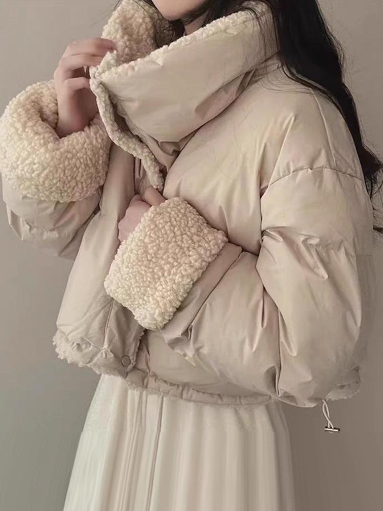 Korean Style Women's Lambswool Winter Coat 2025: Thickened Cotton-Padded Jacket for Casual Petite Warmth