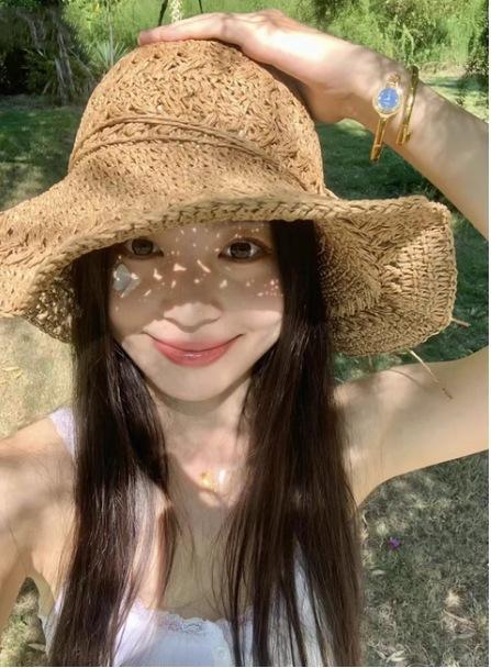 Daisy Raffia Woven Empty Top Hat Children Summer Outdoor Seaside Vacation Sunshade Sun Protection Straw Hat