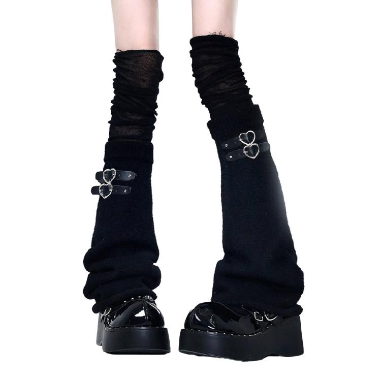 Women Harajuku Punk Flared Foot Covers with Buckled Belt Aesthetic Thigh High Over Knee Leg Warmers Socks Streetwear