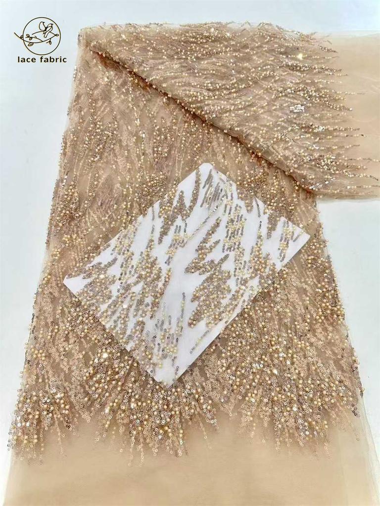African Beaded Lace Fabric 2025 Beautiful French Lace Fabric Mesh Nigerian Lace Fabrics Sequins For Women Wedding Party Dress
