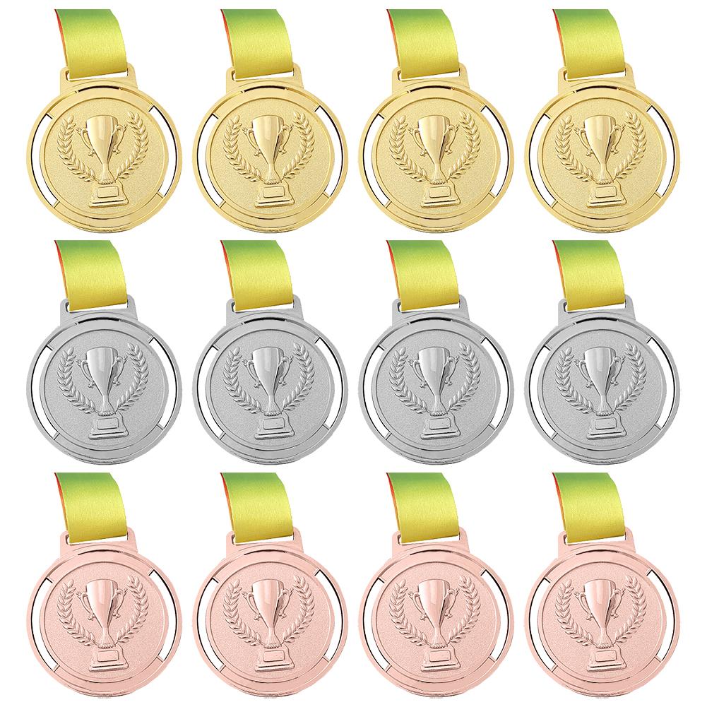 

12Pcs Gold Silver Bronze Medals Movement Medals Sports Competition Award Medal for Competition Class Rewards