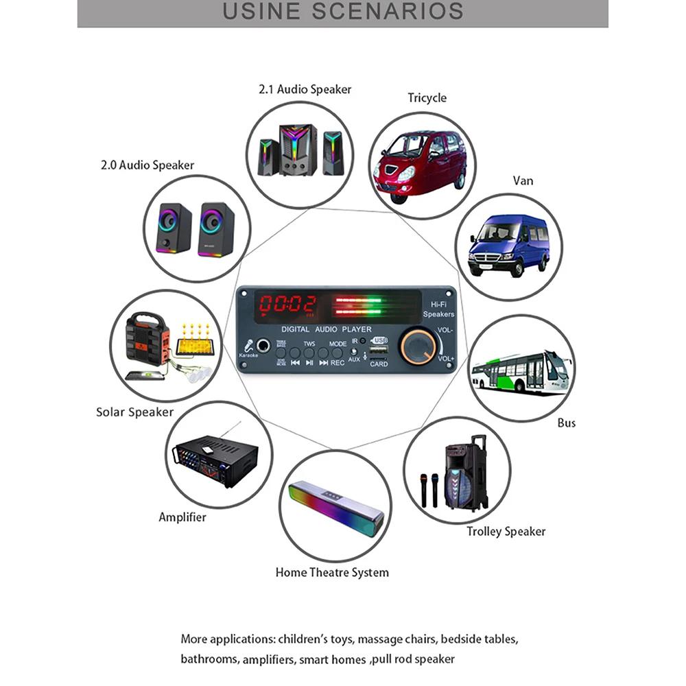 DC 11V Wireless Bluetooth 1.1 MP1 Player Decoder Board Speaker D191BT LED Digital Display TF Card Slot USB FM Remote Control