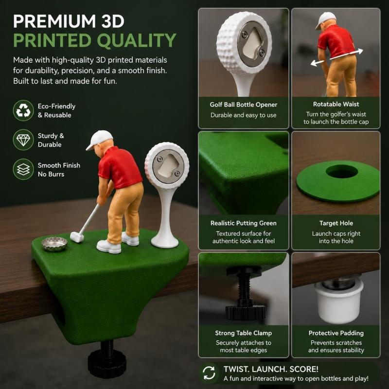 Golf Game Bottle Opener Desk Clamp Design Golf Player Figurine Beer Opener With Golf Ball Opener Funny Golf Themed Bar Decor