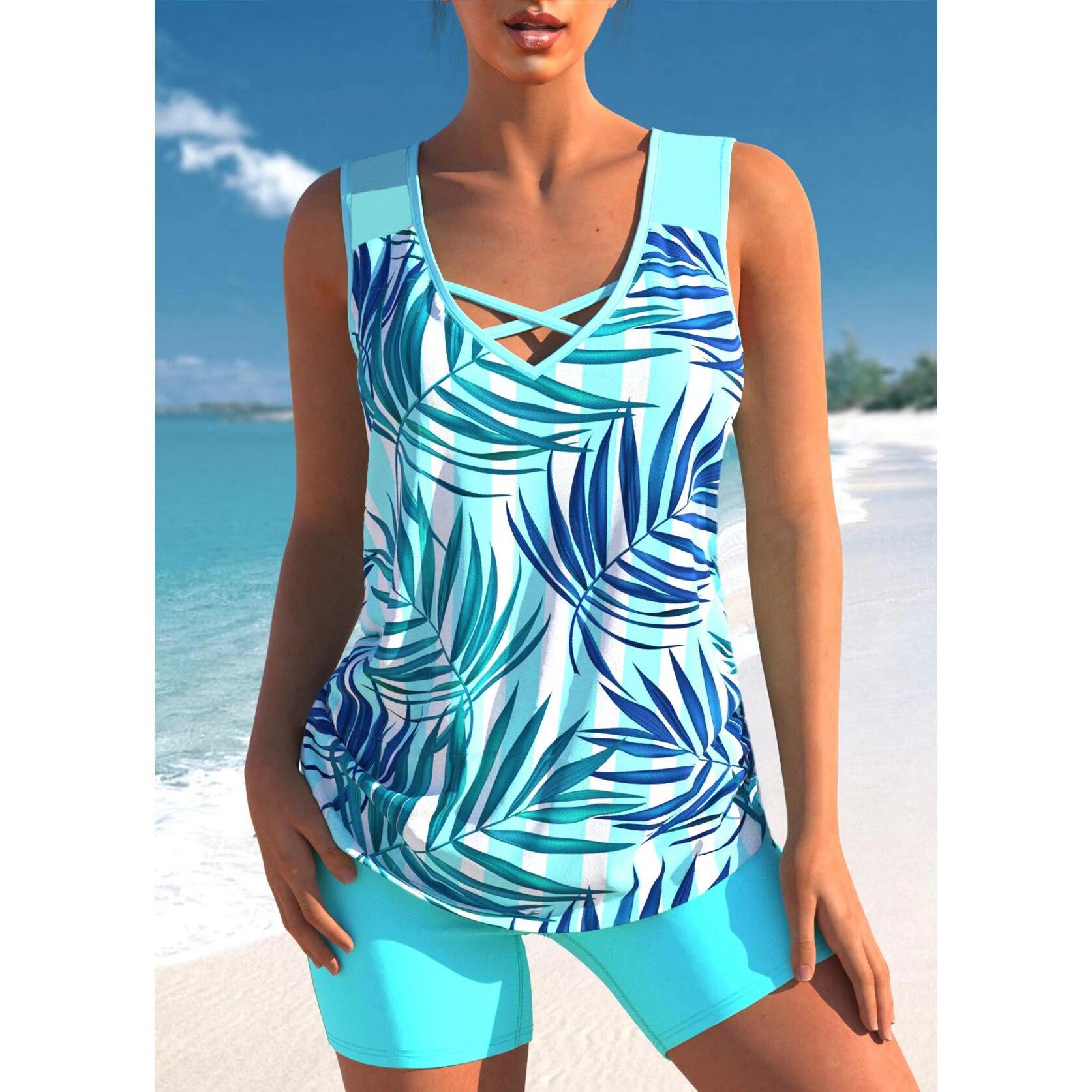 

Новинка 2024 года, модный купальник с принтом, летние женские сексуальные купальники с высокой талией, женские купальники из двух предметов, танкини, купальники, пляжная одежда 4XL синий