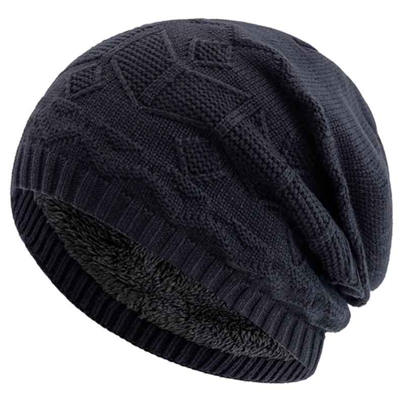 

Новый стиль Унисекс Теплая шапка Переплетенный узор Стильная плюшевая подкладка из искусственного меха Мягкая шапка-бини Толстые зимние шапки для женщин мужчин Вязаная шапка 56cm-60cm чёрный