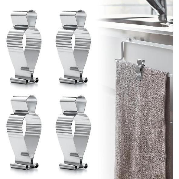 Aieve 4 Pcs Stainless Steel Towel Clips,Hand Towel Clips for Kitchen or Bathroom, Towel Holder Clips for Towel Rack,Oven Handle, Dishwasher, Stove
