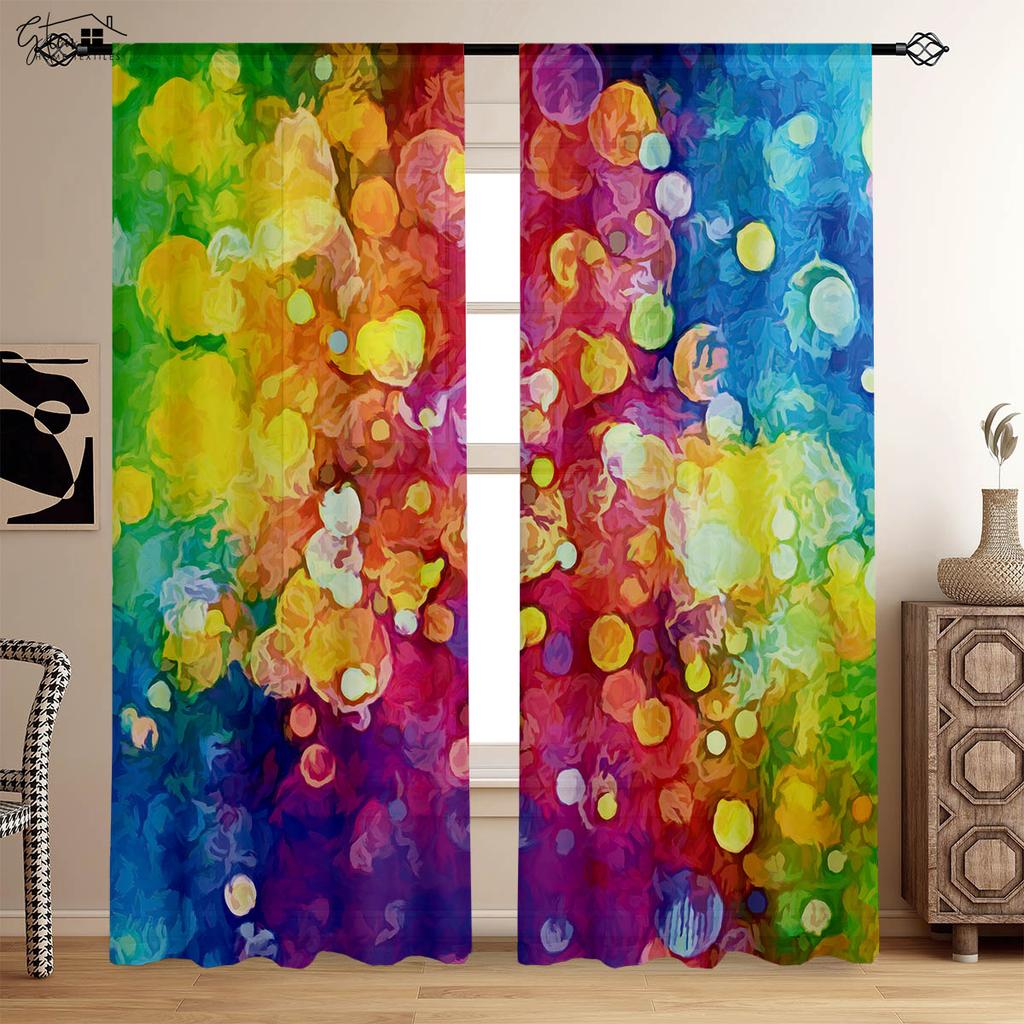 Rainbow Printed Curtains Colorful Cartoon Pattern 100% Polyester Rod Pocket Curtains Kids Room Living Room Decorative Curtains