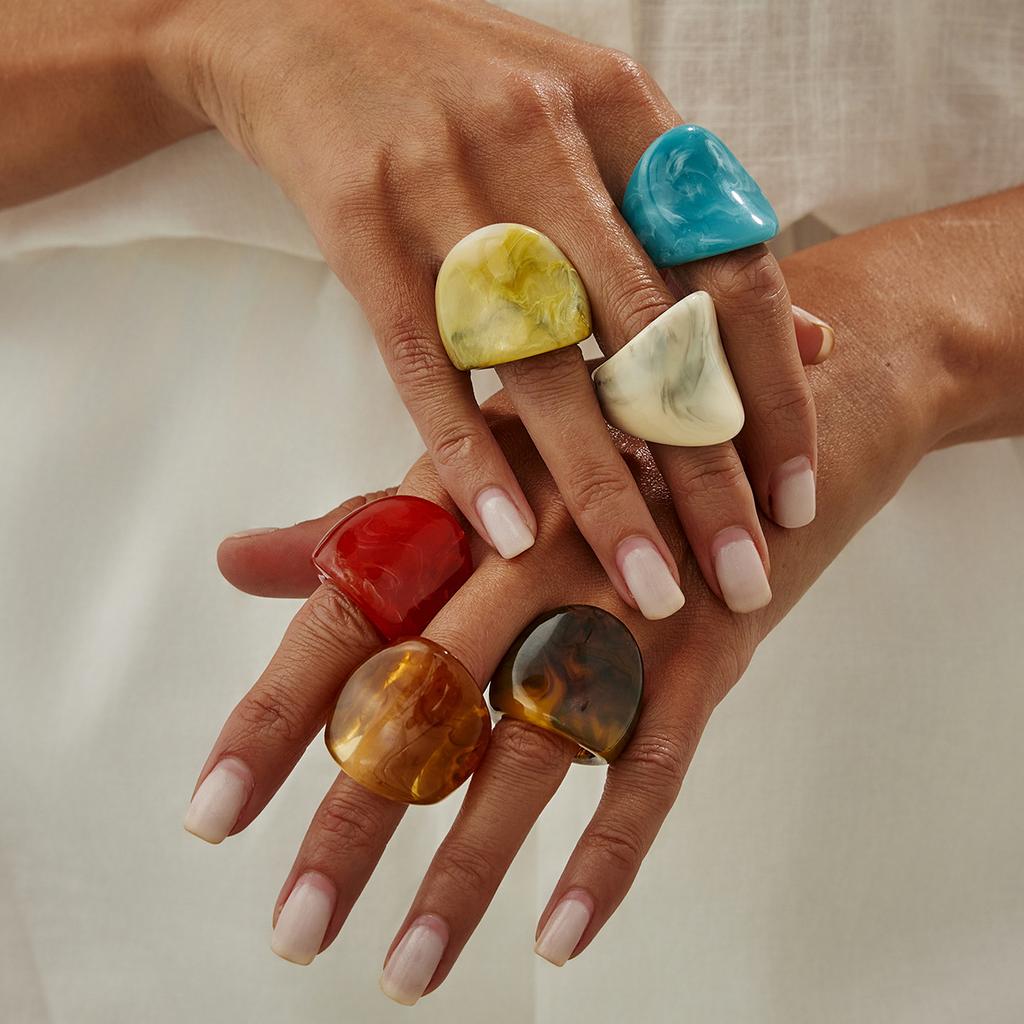 Exaggerated Geometric Concave Smudge Resin Ring Ring Fashion Wide Plain Ring Acrylic Ring Women