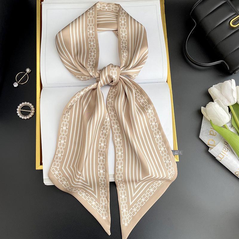 Simulated silk scarf, high-end women's headband, decorative scarf, streamer, fresh color matching, rhombus small scarf, headband.