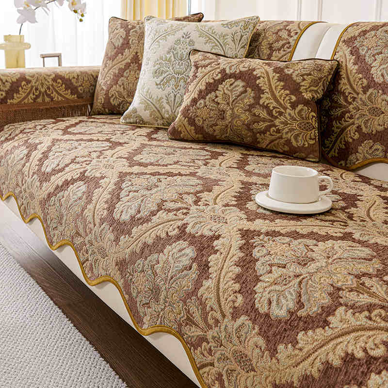 Chenille Sofa Cushion Non-slip Anti-wrinkle Sofa Cover All Seasons General European Modern Romantic Plant Jacquard Couch Cushion