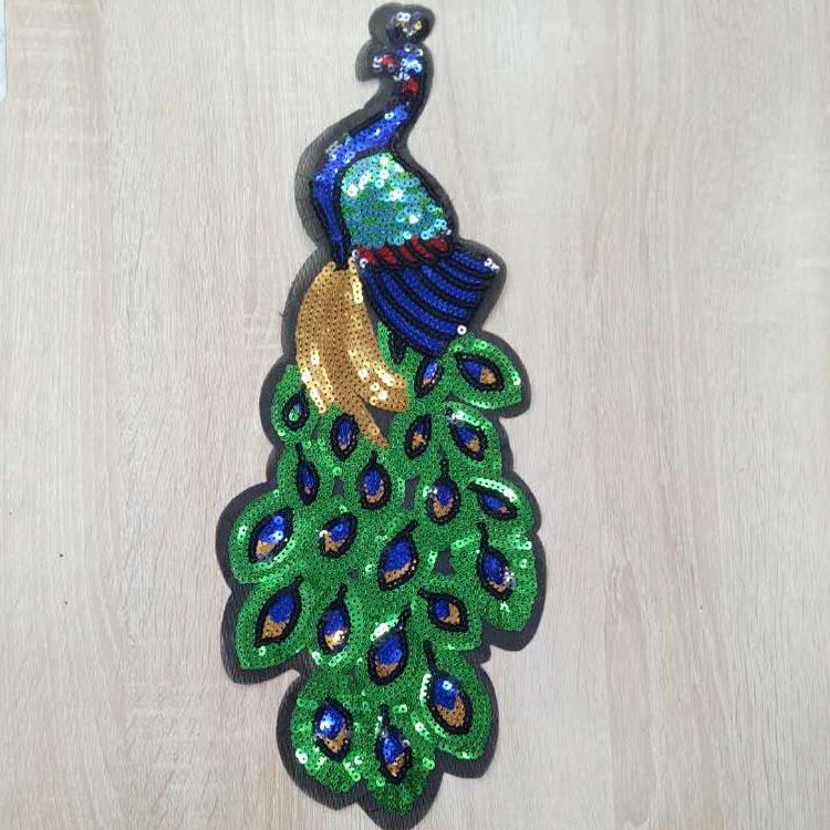 Zhen Mei Blue Peacock Sequin Embroidery Patch