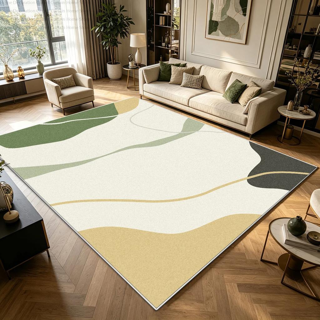 Moderner Minimalistischer Grüner Cremefarbener Abstrakter Teppich für Großes Wohnzimmer Schlafzimmer Teppiche Weich Flauschig Rutschfest Waschbar Lounge Bodenmatten