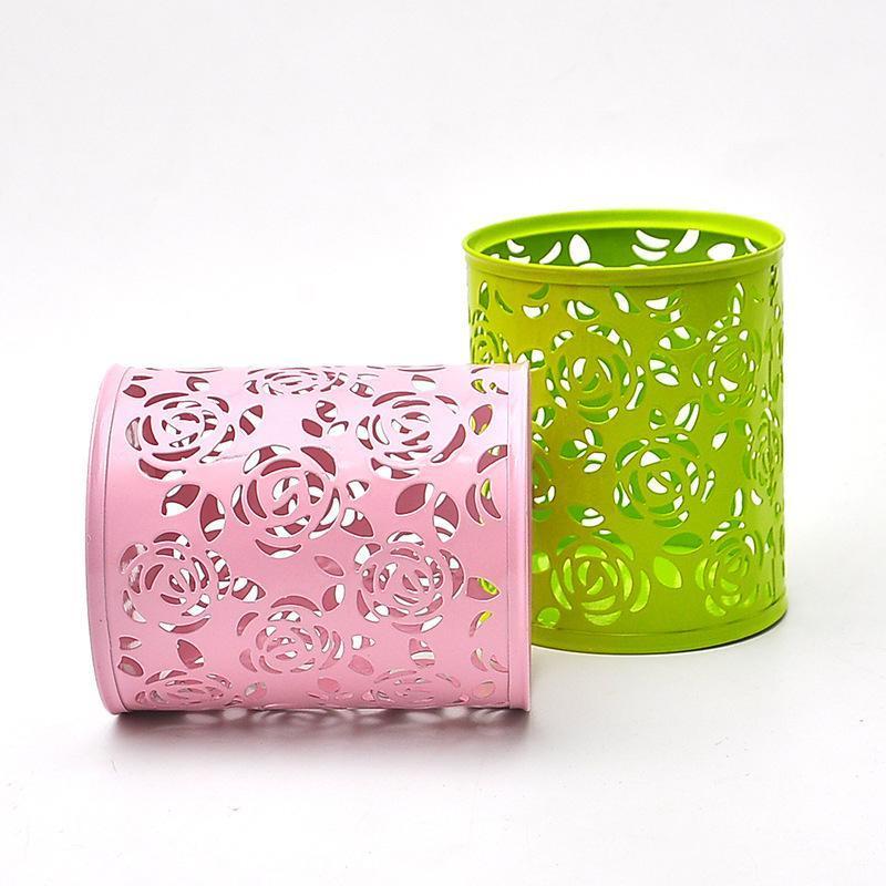 Creative Hollow Space Pattern Pen Holder Stationery Desktop Accessories Finishing Bucket Metal Storage Office School Supplies