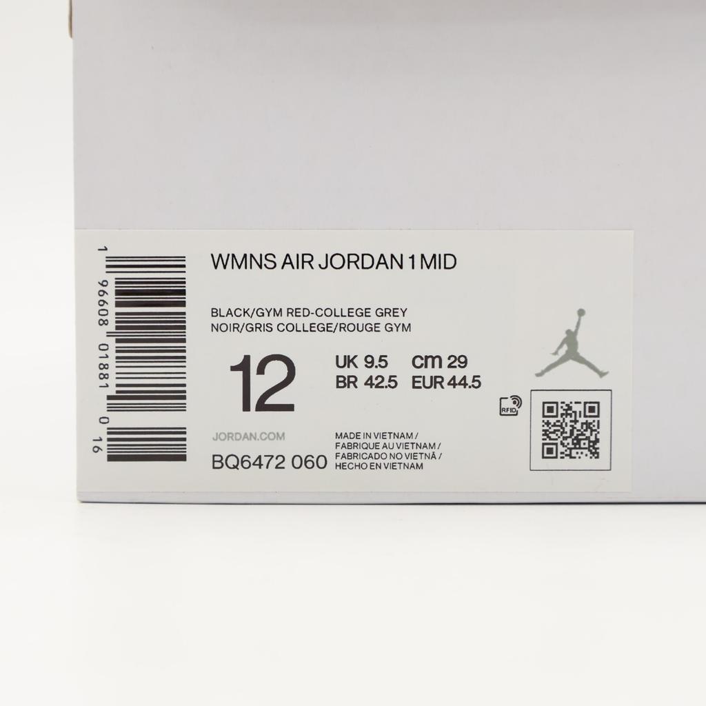 BQ6472-060 Nike WMNS Air Jordan 1 Mid Black Grey Gym Red