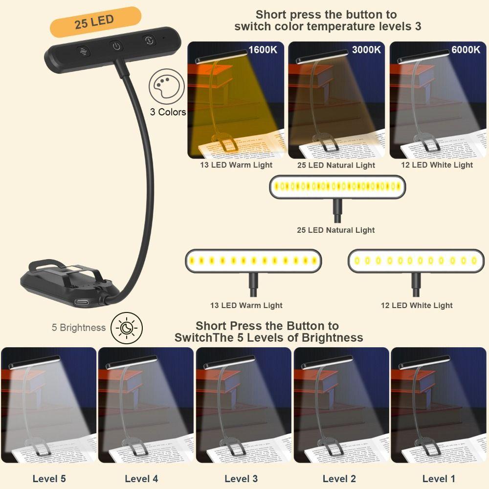 25 LED LED Reading Light 3 Colors Bookmark Lamp Portable Mini Book Light  Travel