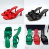 Fashion 2025 New Women's Sexy Leather Slippers with Red Bow Stiletto Heels Roman Elegant Clip-toe Square Head Satin Pull-On