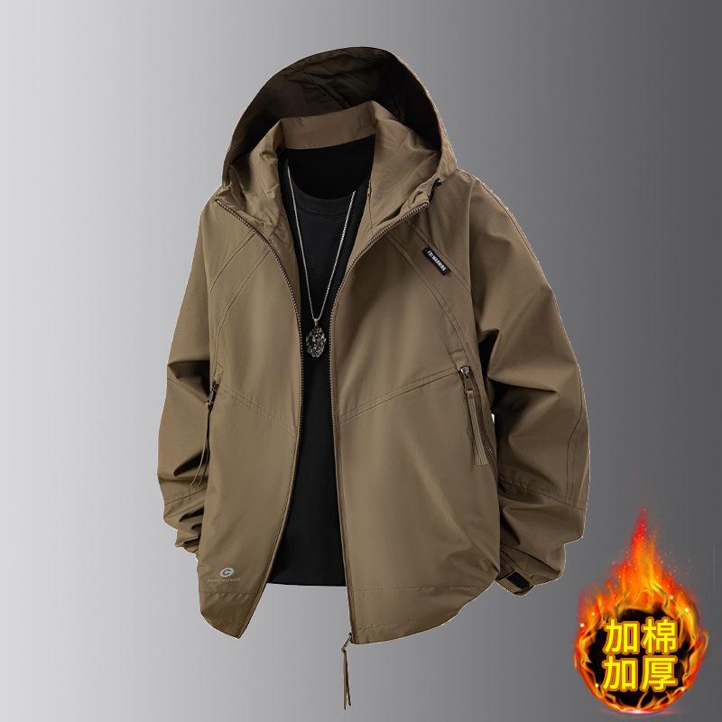

Simple tooling jacket 25 autumn and winter new sports hooded clothes casual jacket men s fleece thicker 4XL
