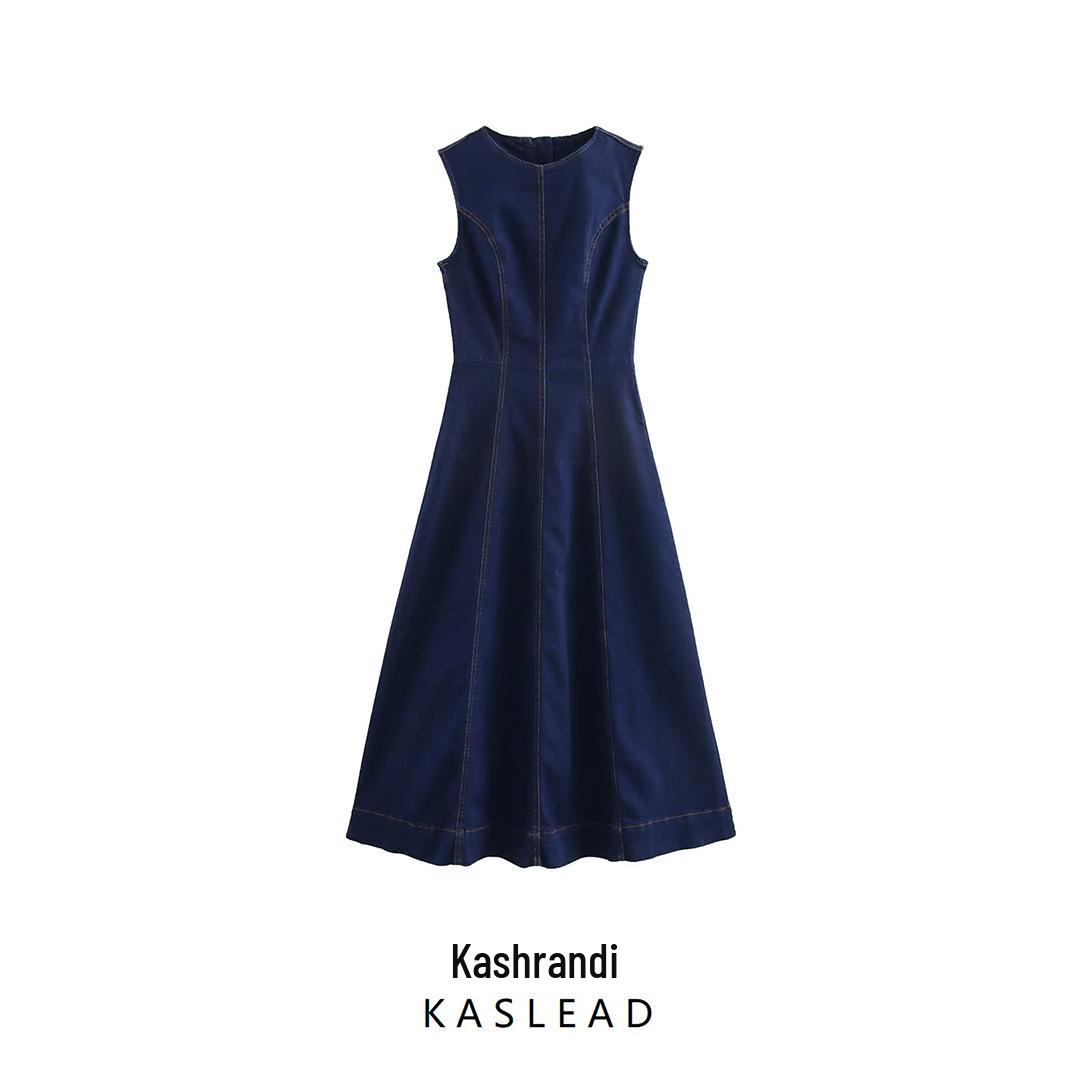 

2025 Spring Women s European & American Style Sleeveless Denim Midi Dress L