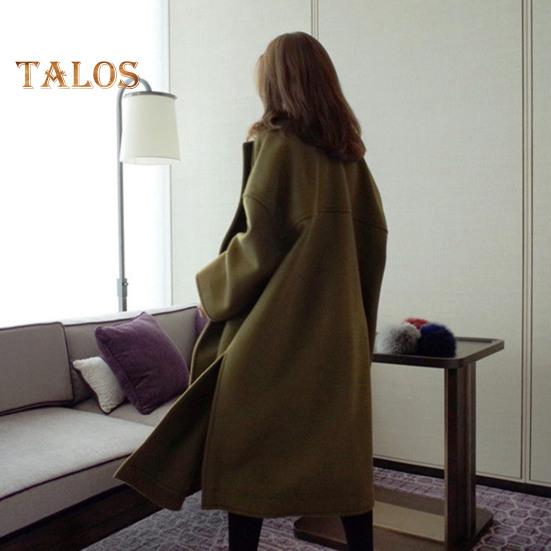 Women Woolen Jacket Turn-down Collar Solid Color Coat Mid-calf Length Thermal Long Sleeved Commuting Dating Spring Fall Winter Overcoat