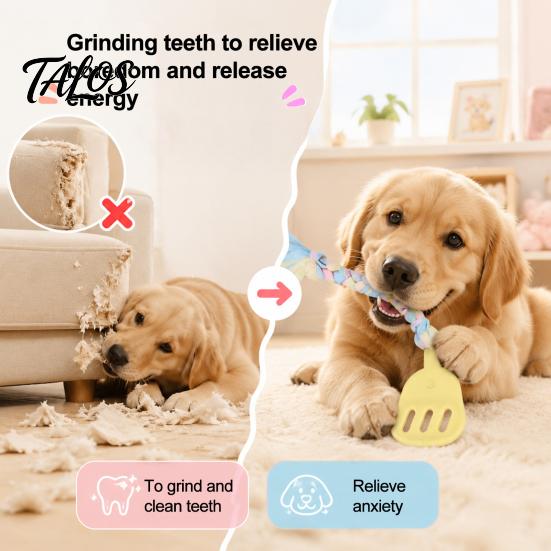 Natural Bite Resistant Pet Toys Spatula Shaped Dog Chew Toy with Braided Fabric Rope, Interactive Puppy Teething Indestructible Tug Toy, Molar