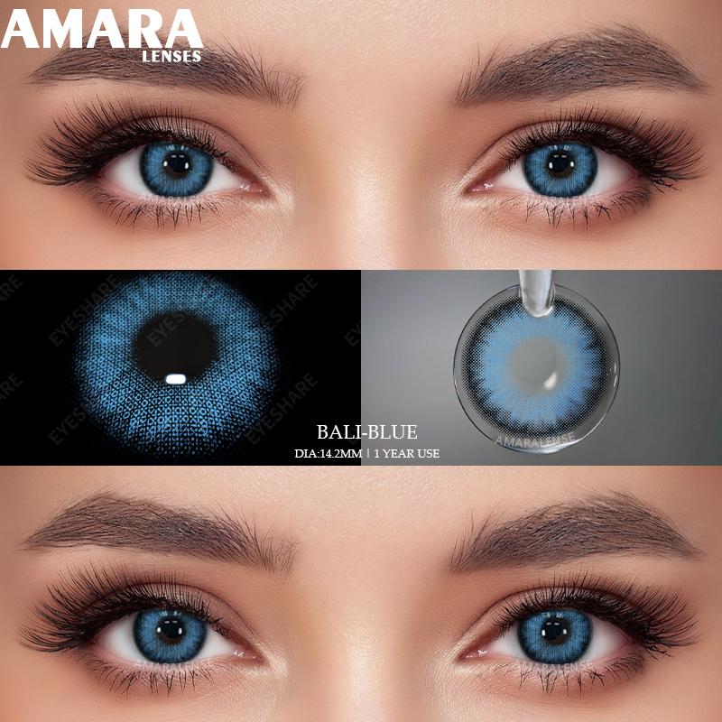 AMARA Blue Colored Contact Lenses for Big Eyes Fashion Lenses Cosmetic Soft Eye Beauty Pupils with Lens Case Exclusive Styles