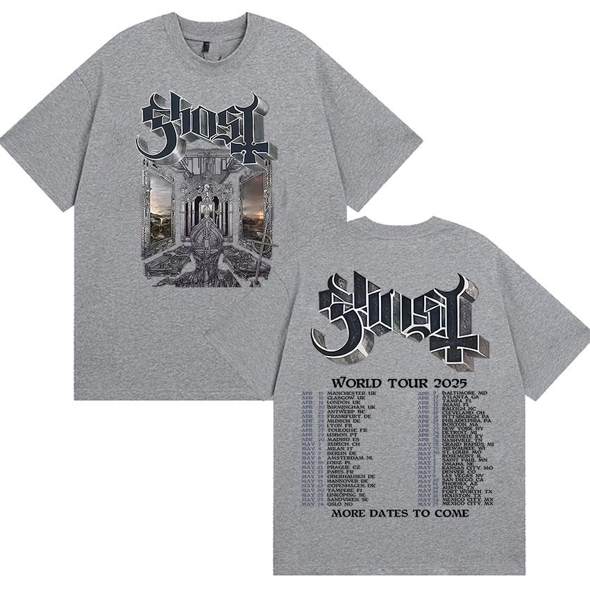 Banda Ghost Skeletour World Tour 2025 Estampa de Álbum Camiseta Masculina Hip Hop Oversized Venda Quente Camiseta Moda Algodão de Alta Qualidade
