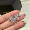 New Vintage 100% Pure 925 Sterling Silver Earrings Pave Aaa Zircconia Fan Shape Ear Stud For Women Luxury Fine Jewelry