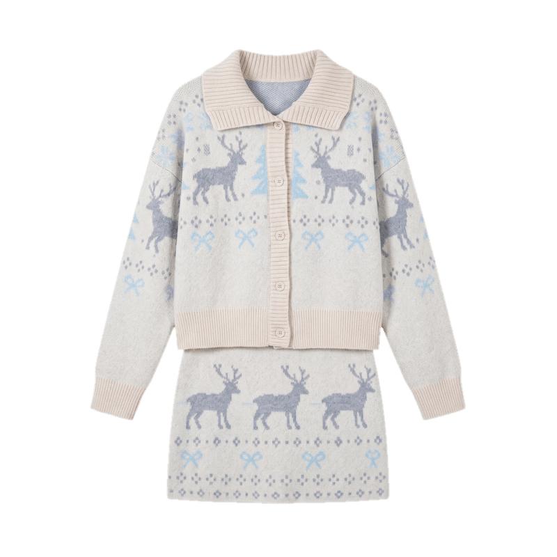 TonLion Sweet Deer Jacquard Knit Two-Piece Set