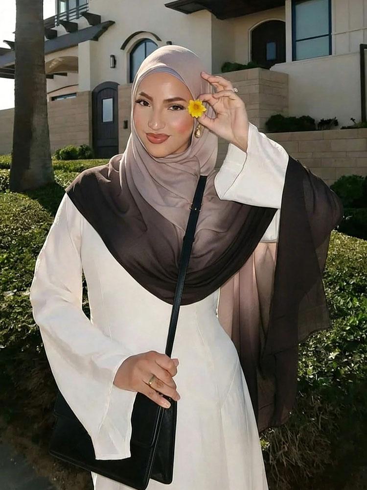

Ramadan Muslim Hijabs Women Solid Gradient Scarves Shawl Luxury Eid Watercolour Hijab Wrap Islam Turban Female Headscarf