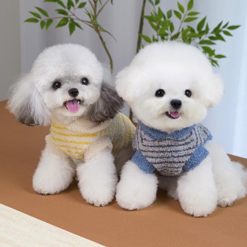 Cute Striped Dog Hoodies Warm Pet Sweater Soft Dog Clothes Cartoon Print Puppy Pullovers Plush Cat Vest Pet Top Bichon Outfits