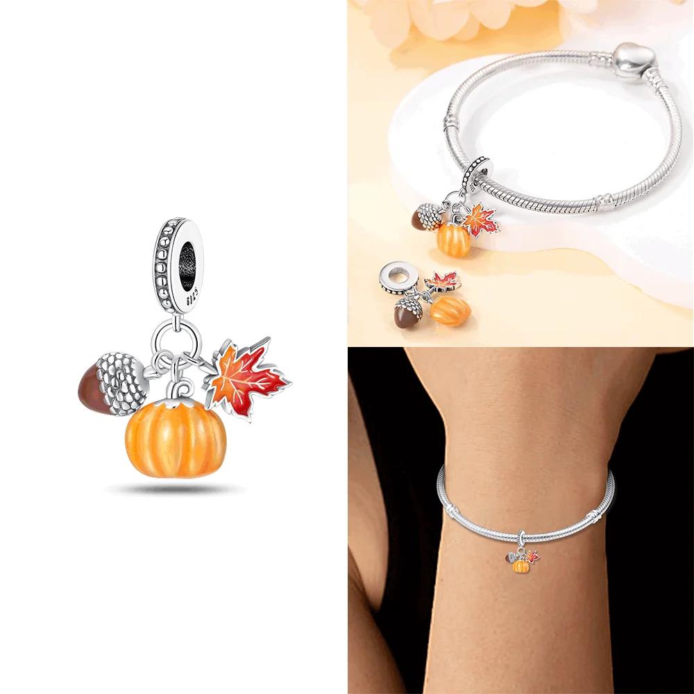 Autumn Harvest Series Squirrel Maple Leaf Pumpkin Copper Charms Pendants Fitoriginal Bracelets Diy Jewelry