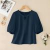 ZANZEA Women Casual Round Neck Summer Short Sleeve Cotton Blouse