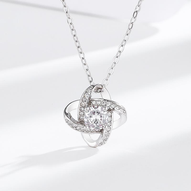 S925 Silver Four-Leaf Clover Necklace, Simple & Elegant Eternity Star, Full Zircon Pendant Clavicle Chain