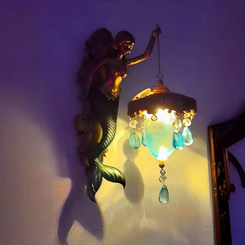 Wall Lamp Retro Base Design Night Light Statue Wall Lamp Ocean Themed Artwork Suitable For Bedroom Hotel And Restaurant Statue