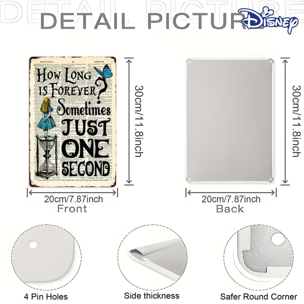 1pc Whimsical Vintage Metal Tin Sign - "How Long is Forever? Sometimes Just One Second" with Girl and Hourglass Design, 20.32x30