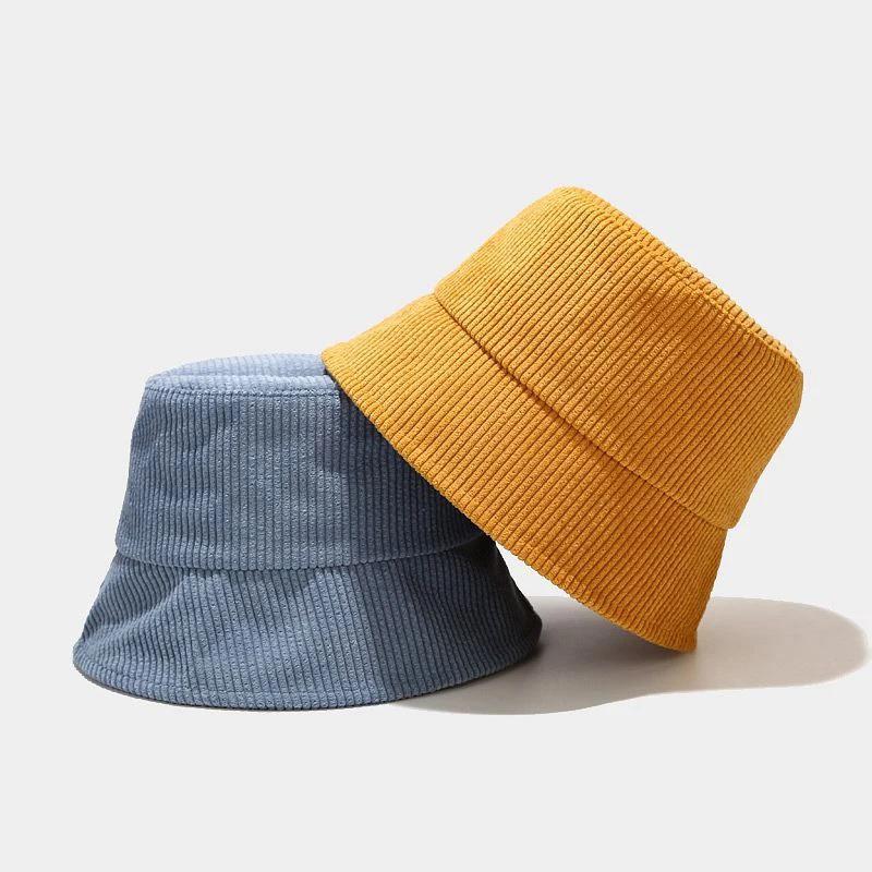 New Korean Joker Corduroy Women Bucket Hat Fashion Shading Couple Outdoor Panama Hats Unisex Travel Sunshade Fisherman Cap