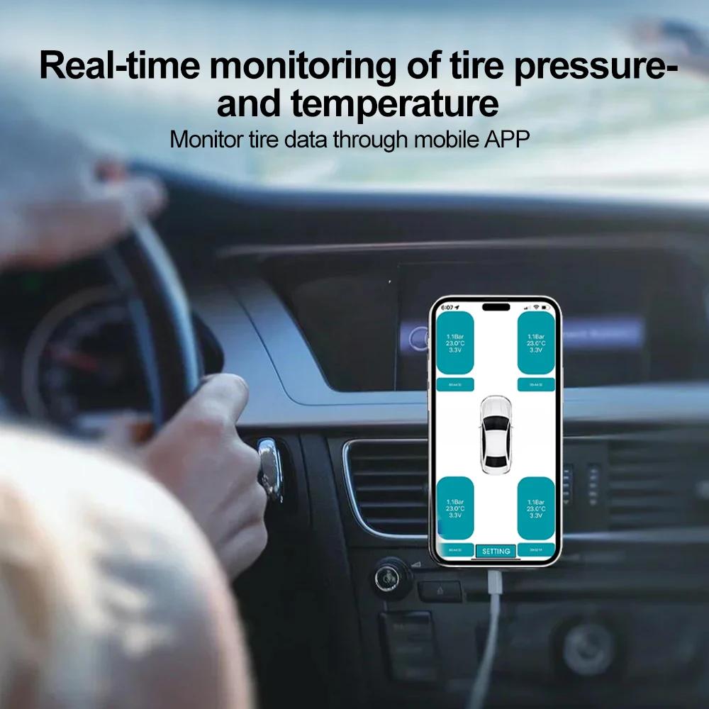 Motorsykkel Bluetooth-kompatibel dekktrykkovervåkingssystem TPMS Dekktrykksensorer Ekstern sensor Android/IOS Bil TMPS