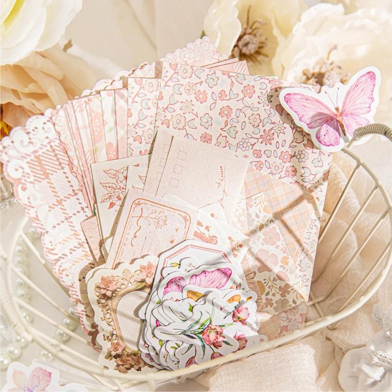 100pcs/set Mixed Material Pack Flower Series Hollow Lace Handbook Border Primer Paper DIY Decorative Sticker Notes Scrapbook